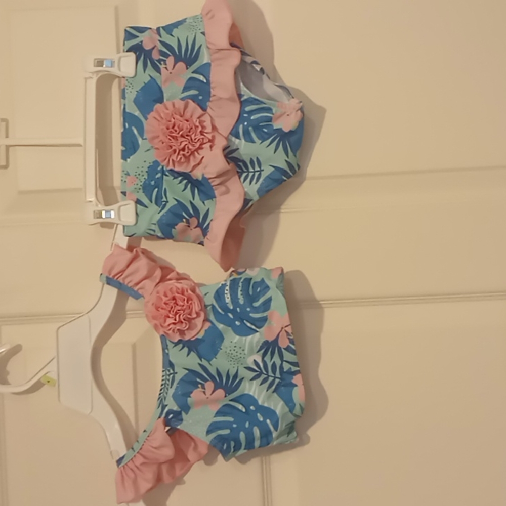 Soooo Cute 2 pc pink tropical ruffle skirt Cutie Swimsuit size 2T new in package